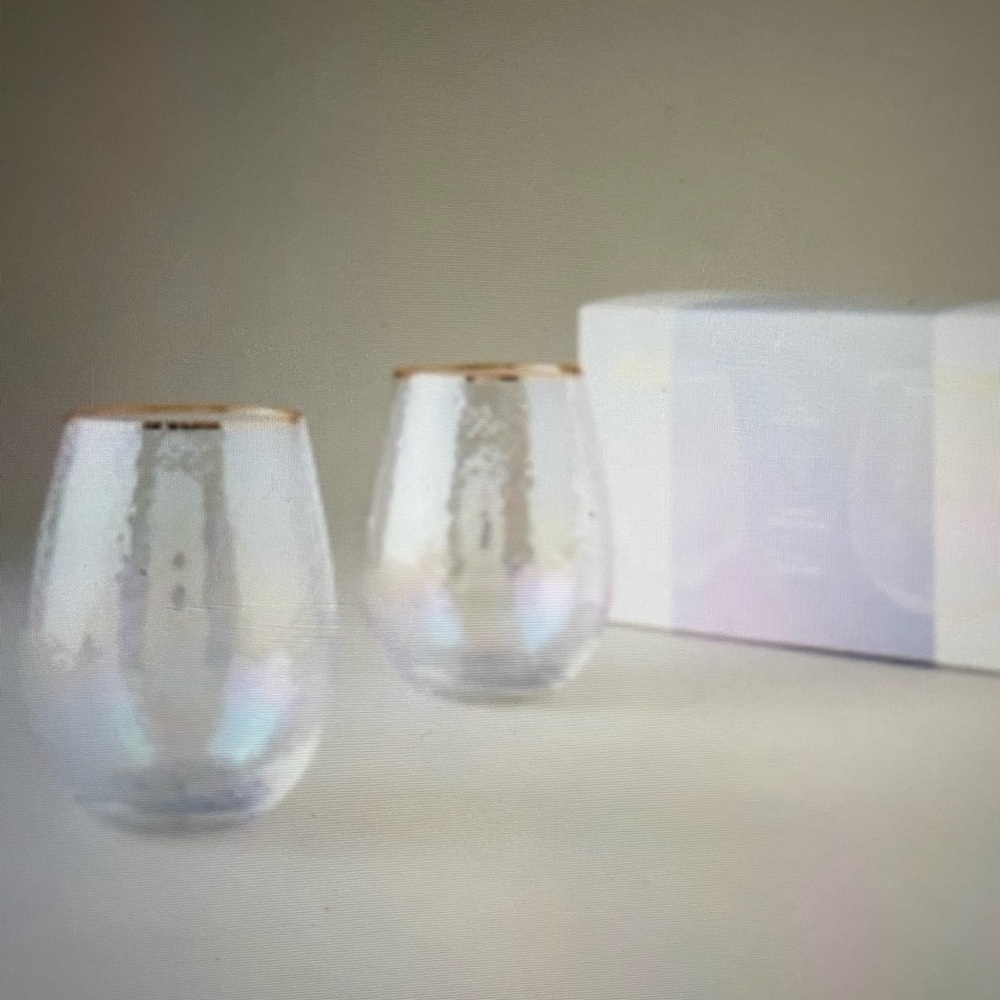 ❤️ ANTHROPOLOGIE ZARA LUSTERED STEMLESS WINE GLASSES SET OF 2 NEW